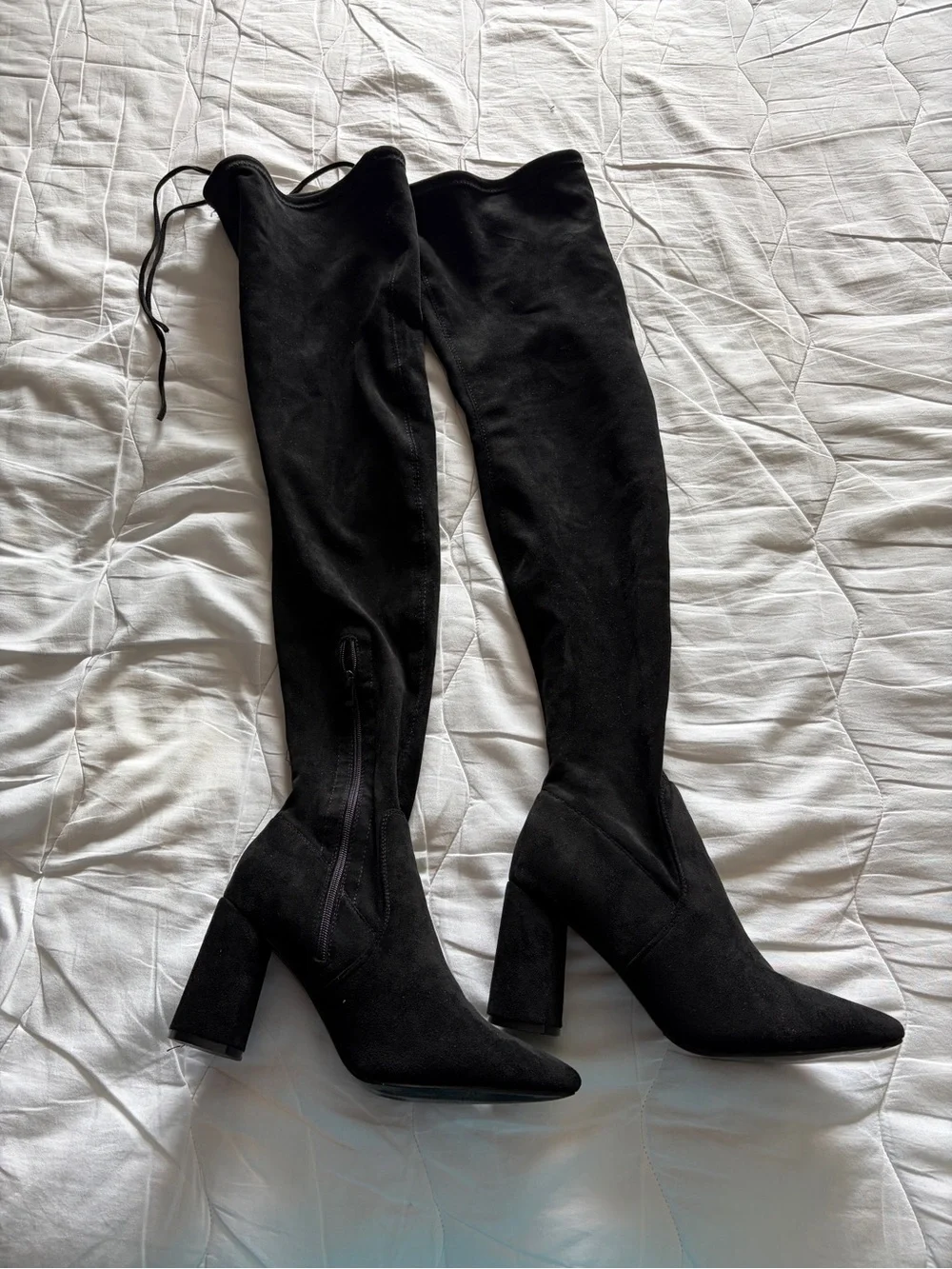 Black Over-the-Knee Block Heel Boots with Side Zip
